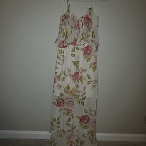 June & Hudson Ladies Size Small Sundress Hi Lo Floral Femine Easter Spring Cream